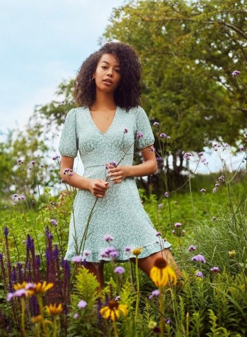 sage green fit and flare dress