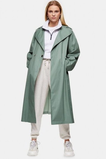Topshop Sage Pleated Back Trench | green belted coats - flipped