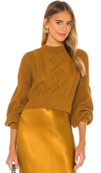 Shona Joy Warner Cable Knit Cropped Sweater | ochre chunky knits - flipped