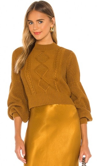Shona Joy Warner Cable Knit Cropped Sweater | ochre chunky knits