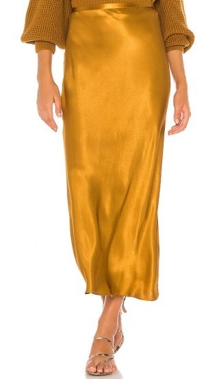 Shona Joy Wright Bias Midi Skirt Ochre | slinky satin-like skirts - flipped