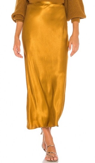 Shona Joy Wright Bias Midi Skirt Ochre | slinky satin-like skirts