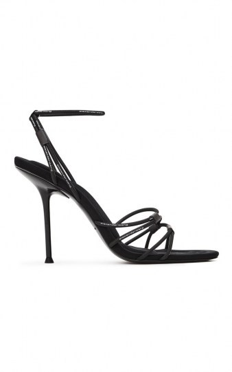 Alexander Wang Sienna Bungee Leather Heeled Sandals ~ black ankle strap stiletto heels - flipped