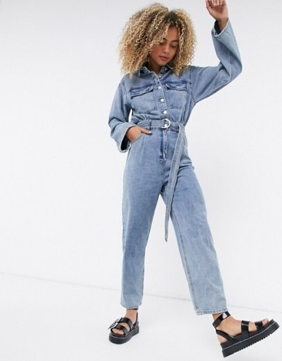 Signature 8 wide sleeve denim jumpsuit in mid wash - flipped