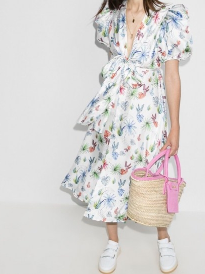 Silvia Tcherassi puff-sleeve floral-print dress ~ deep V-neckline summer dresses