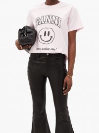 GANNI Smiley face-print jersey T-shirt / light pink short sleev tee