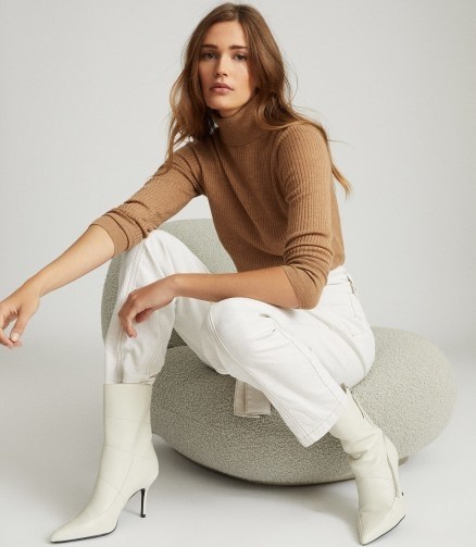 REISS SOPHIE KNITTED ROLL NECK TOP CAMEL ~ ribbed jumpers - flipped
