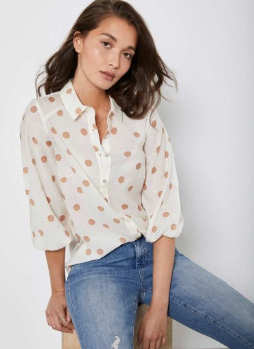 Mint Velvet Spot Print Puff Sleeve Shirt | volume sleeved shirts