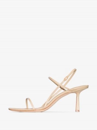 Studio Amelia Neutral 3.71 75 Snake Effect Leather Sandals / luxe strappy heels - flipped