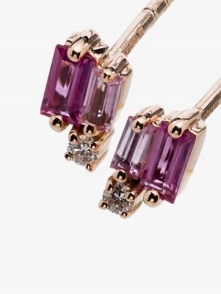 Suzanne Kalan 18K Rose Gold Sapphire And Diamond Stud Earrings / tiny luxe studs / sapphires & diamonds - flipped