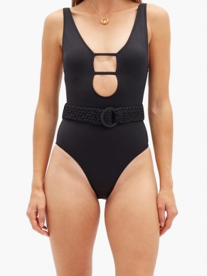 SOLID & STRIPED The Beatrice plunge-neckline belted swimsuit ~ black cut out swimsuits - flipped