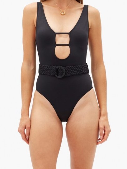 SOLID & STRIPED The Beatrice plunge-neckline belted swimsuit ~ black cut out swimsuits