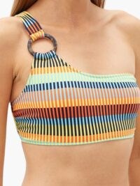 SOLID & STRIPED The Desi Mosaic-print bikini top ~ one shoulder bikini tops ~ retro swimwear