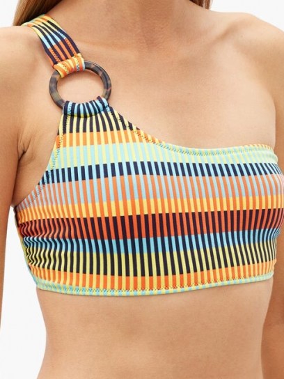SOLID & STRIPED The Desi Mosaic-print bikini top ~ one shoulder bikini tops ~ retro swimwear