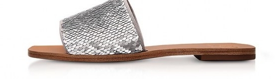 TORY BURCH Carter Silver and White Glitter & Leather Slides | luxe metallic slide