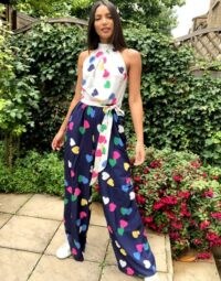 Twisted Wunder Tall exclusive wide leg jumpsuit in contrast heart print ~ multicoloured hearts