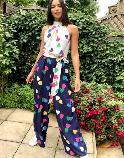 Twisted Wunder Tall exclusive wide leg jumpsuit in contrast heart print ~ multicoloured hearts