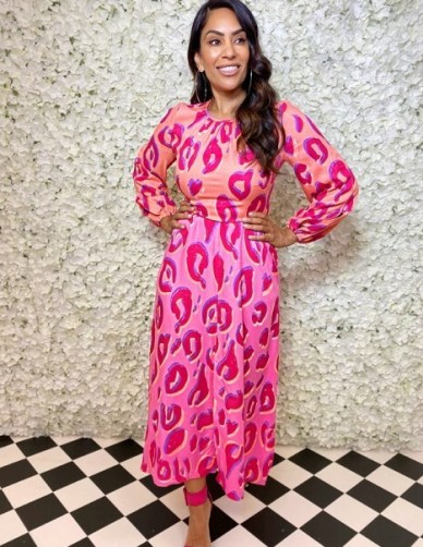 FOREVER UNIQUE Two-Tone Leopard Print Long Sleeve Maxi Dress / orange and pink dresses