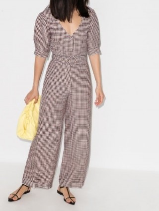USISI Check Print Belted Jumpsuit