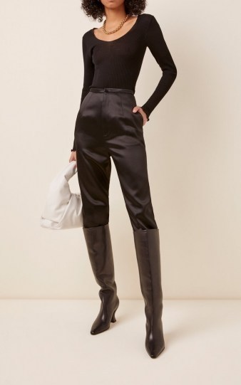 Toteme Vagueira Wool-Silk Top Black ~ scoop neck long sleeve ribbed tops ~ wardrobe essentials - flipped