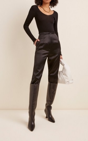 Toteme Vagueira Wool-Silk Top Black ~ scoop neck long sleeve ribbed tops ~ wardrobe essentials