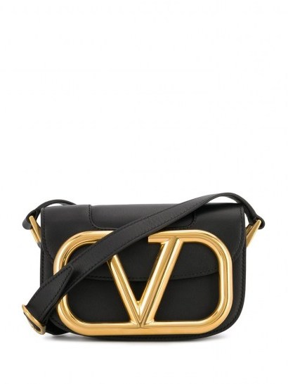 Vanessa Hudgens black and gold V logo cross body, Valentino Garavani small Supervee crossbody bag, out in Los Angeles, 22 July 2020 | celebrity street style bags | accessories - flipped