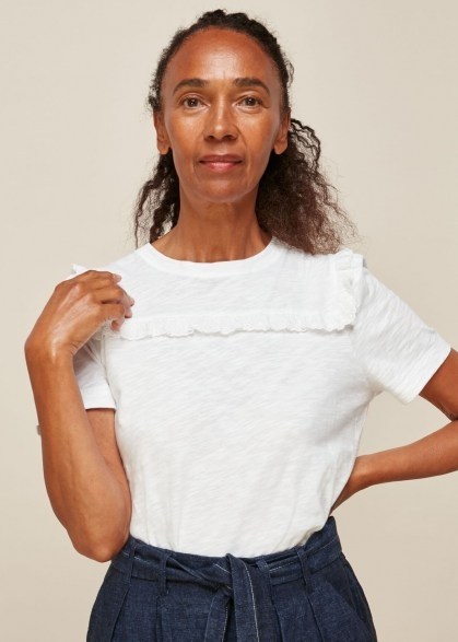 WHISTLES BRODERIE INSERT T-SHIRT / essential frill trimmed tee - flipped