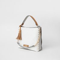 RIVER ISLAND White embossed slouch bag / branded colourblock handbag