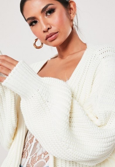 Missguided white knitted batwing oversized longline cardigan | chunky cardigans - flipped