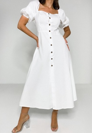 Missguided – white puff sleeve button through midi dress
