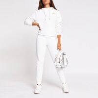 RIVER ISLAND White RR branded tie waist jogger / cuffed joggers / jogging bottoms