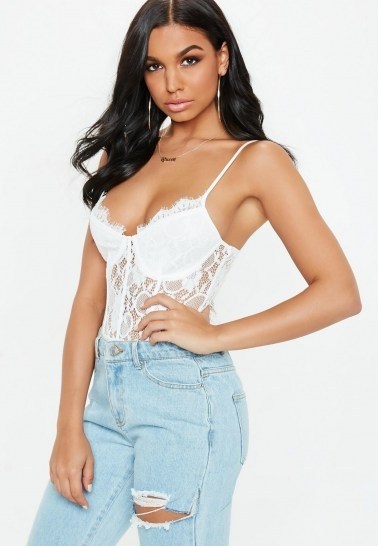 Missguided – white strappy non-wired lace panel bodysuit - flipped