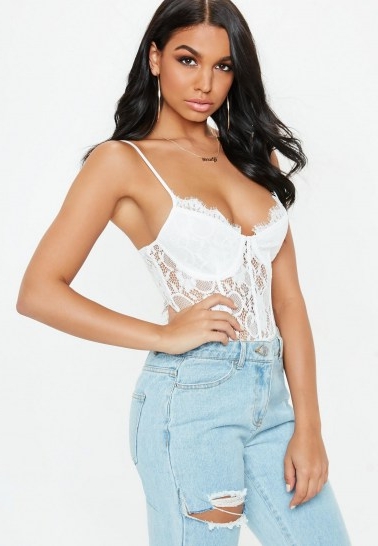 Missguided – white strappy non-wired lace panel bodysuit