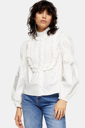 Topshop White Victoriana Puff Sleeve Top | romantic high neck blouse