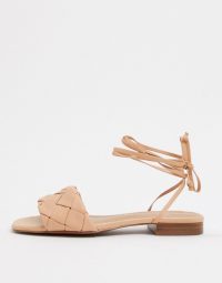 Nude strappy flats | Who What Wear Marlena woven tie up flat sandals in blush leather