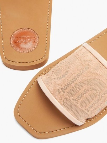 CHLOÉ Woody light-pink logo-lace and leather slides - flipped