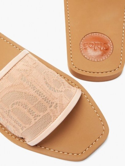 CHLOÉ Woody light-pink logo-lace and leather slides