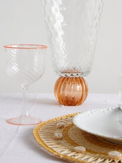 CAMPBELL-REY X Laguna B set of two Cosima wine glasses ~ orange rimmed glass ~ Italian dinner table glassware - flipped