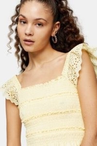 Topshop Yellow Shirred Frill Sleeve Top ~ smock-detail crop tops
