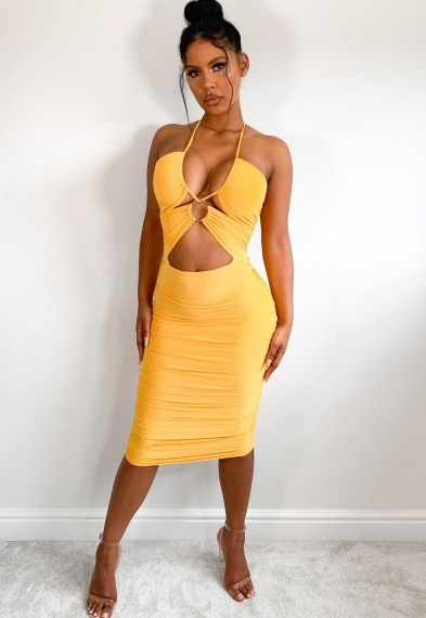Yellow cut out dress ~ going out fashion