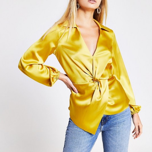 River Island Yellow twist front shirt | asymmetric plunging shirts