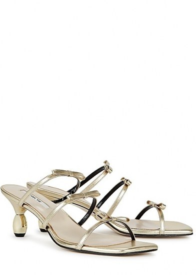 YUUL YIE Grace 75 gold leather sandals ~ strappy bow embellished mules - flipped