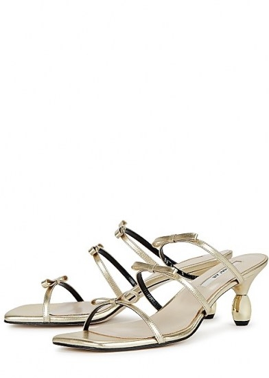 YUUL YIE Grace 75 gold leather sandals ~ strappy bow embellished mules