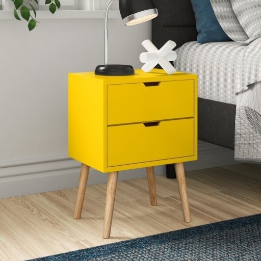 Lalani 2 Drawer Bedside Table – Zipcode Design – Wayfair – Sleek lines, a modern silhouette and Scandinavian-inspired design make this bedside table a stylish addition to any room in the home. It works just as well by a sofa or in a dining area corner as it does by the bed, and features two drawers along with ample display space on its surface - flipped