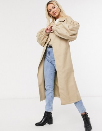 ASOS DESIGN extreme sleeve trench coat in stone ~ balloon sleeve coats ~ autumn outerwear - flipped