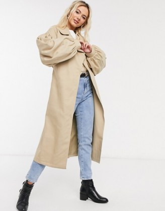 ASOS DESIGN extreme sleeve trench coat in stone ~ balloon sleeve coats ~ autumn outerwear
