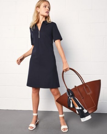 JIGSAW A LINE PONTE ZIP NECK DRESS / simple navy blue day dresses - flipped