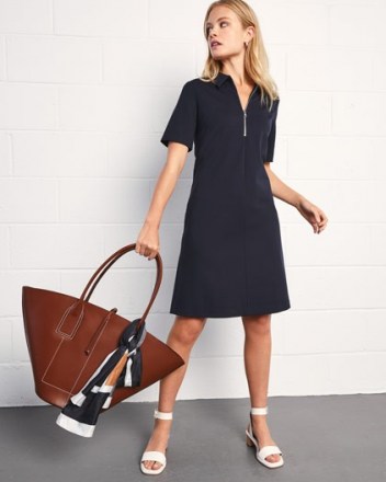 JIGSAW A LINE PONTE ZIP NECK DRESS / simple navy blue day dresses