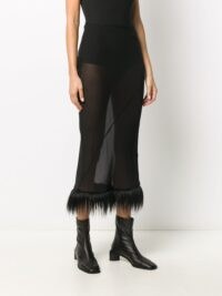 Acne Studios sheer faux-fur hem skirt / black see through skirts / faux fur trimmed fashion