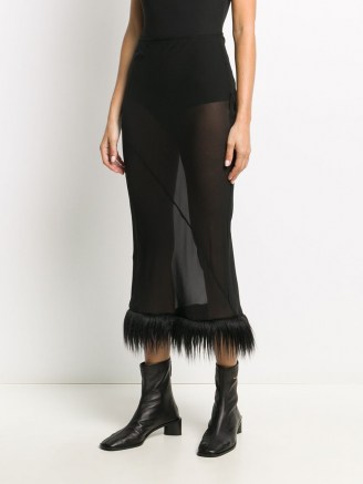 Acne Studios sheer faux-fur hem skirt / black see through skirts / faux fur trimmed fashion - flipped
